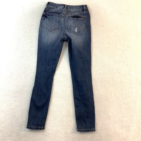 Indigo Rein Jeans Ankle Skinny Button-Fly Blue Mid Rise Stretch Womens Size 1 - Picture 2 of 12